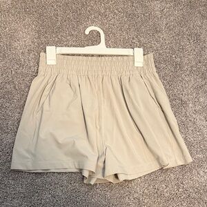 Women's Tan Elastic-Waist Beige Shorts With Pockets